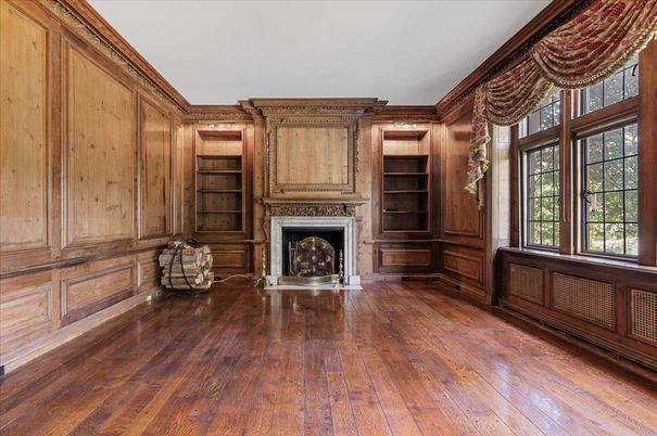 Empty room, Fireplace, Interior, Wood Texture Flooring, Wooden Walls