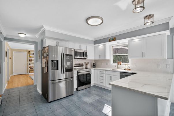 Interior, Kitchen, Stainless Steel Appliances, Wood Texture Flooring