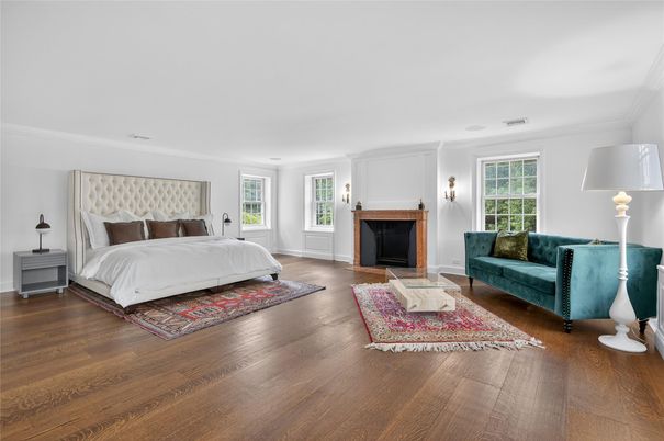 Bedroom, Fireplace, Interior, Wood Texture Flooring
