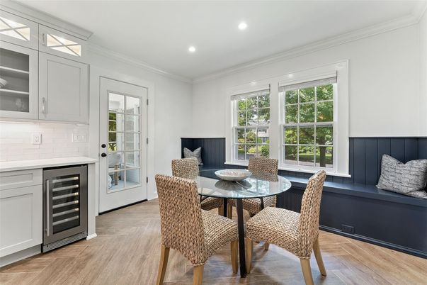 Dining room, Interior, Kitchen, Recessed Lighting, Wood Texture Flooring