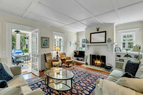 Fireplace, Interior, Living room, Stone Walls, Wood Texture Flooring