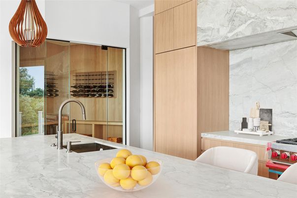 Interior, Kitchen, Marble Walls, Stainless Steel Appliances