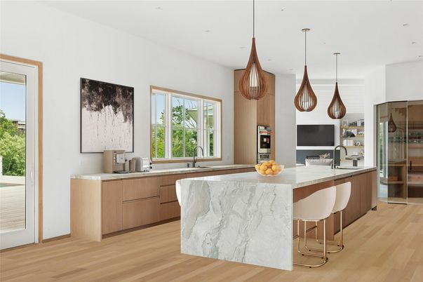 Interior, Kitchen, Pendant Lights, Recessed Lighting, Wood Texture Flooring