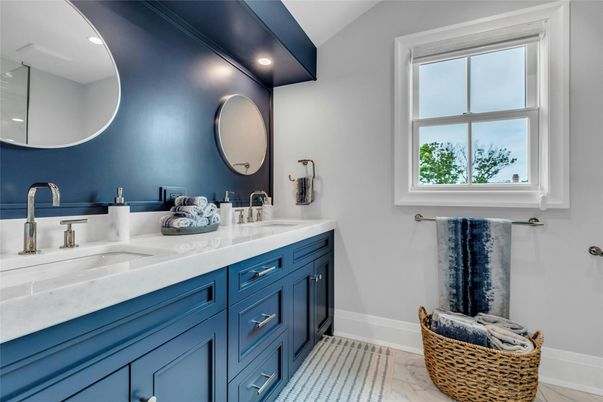 Bathroom, Dual Sink Vanities, Interior, Marble, Recessed Lighting