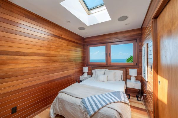 Bedroom, Interior, Water, Wood Texture Flooring, Wooden Walls