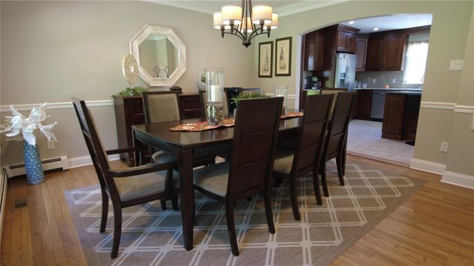 Chandelier, Dining room, Interior, Kitchen, Recessed Lighting, Wood Texture Flooring