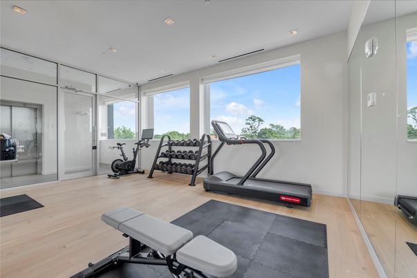Fitness Equipment, Interior, Recessed Lighting, Wood Texture Flooring