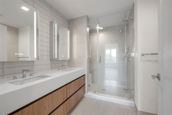 Bathroom, Dual Sink Vanities, Glass Shower, Interior, Recessed Lighting