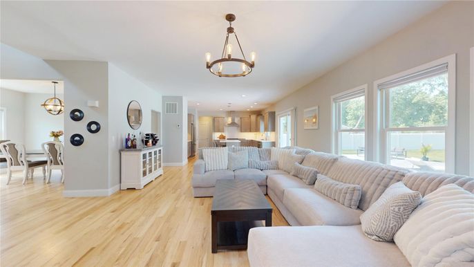 Dining room, Interior, Kitchen, Living room, Pendant Lights, Recessed Lighting, Wood Texture Flooring
