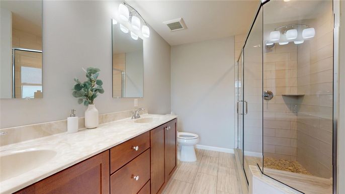 Bathroom, Dual Sink Vanities, Glass Shower, Interior