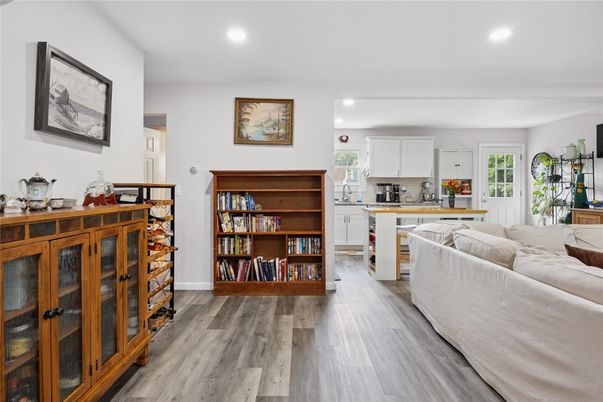 Interior, Kitchen, Living room, Recessed Lighting, Wood Texture Flooring