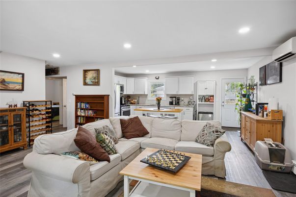 Interior, Kitchen, Living room, Recessed Lighting, Wood Texture Flooring