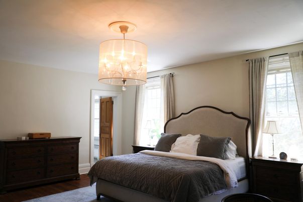 Bedroom, Chandelier, Interior, Wood Texture Flooring