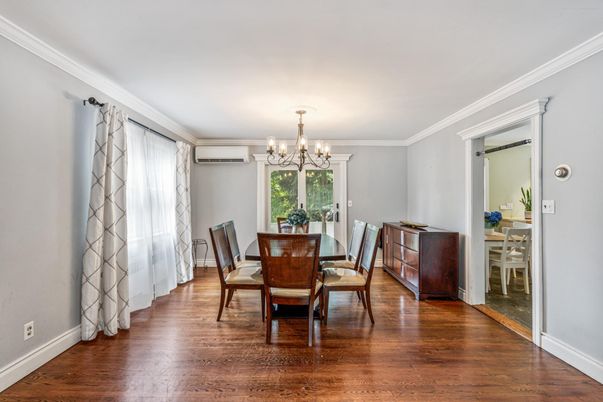Chandelier, Dining room, Interior, Wood Texture Flooring