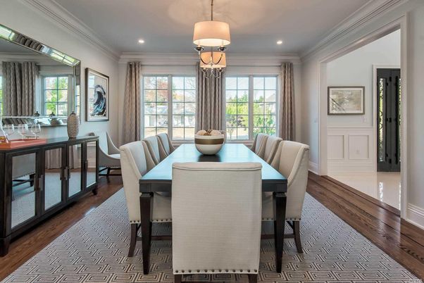 Dining room, Interior, Recessed Lighting, Wood Texture Flooring