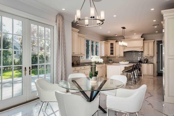 Chandelier, Dining room, Interior, Kitchen, Marble, Pendant Lights, Recessed Lighting