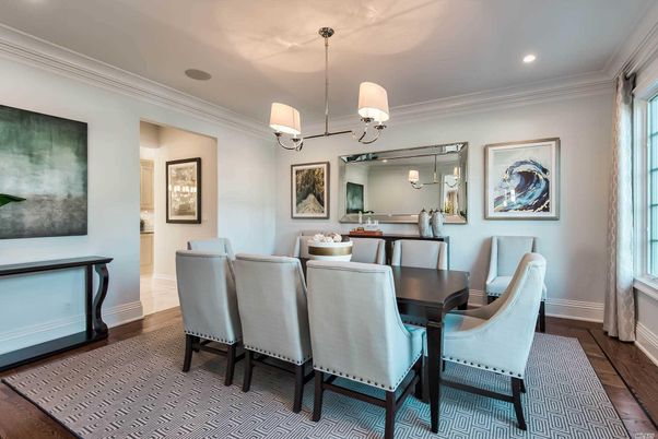 Dining room, Interior, Pendant Lights, Recessed Lighting, Wood Texture Flooring
