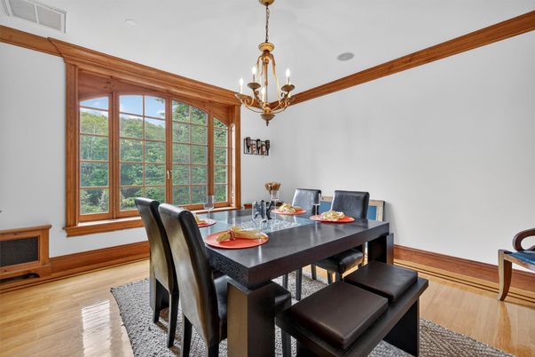 Chandelier, Dining room, Interior, Wood Texture Flooring