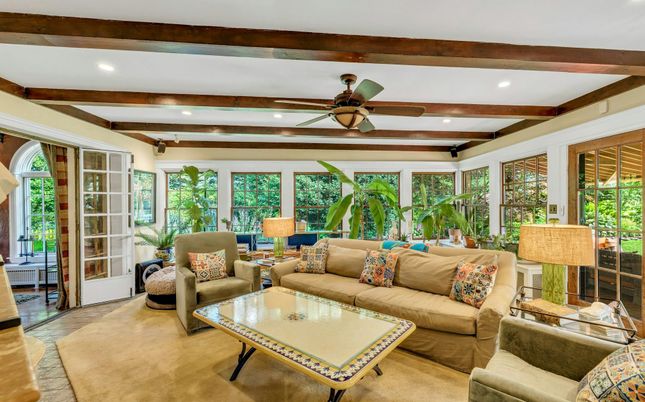 Interior, Living room, Recessed Lighting, Wooden Beams