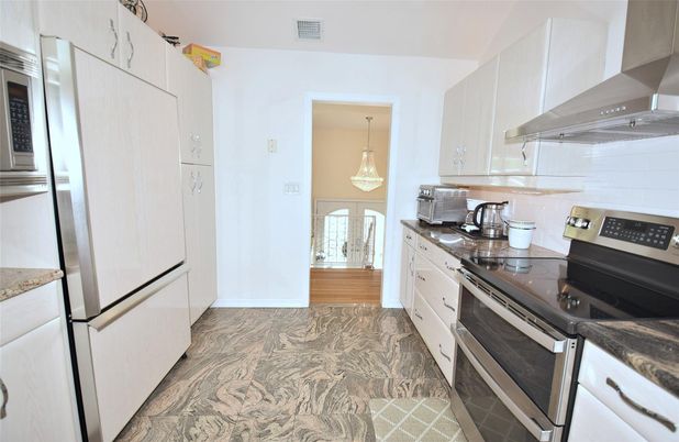 Interior, Kitchen, Pendant Lights, Stainless Steel Appliances, Wood Texture Flooring