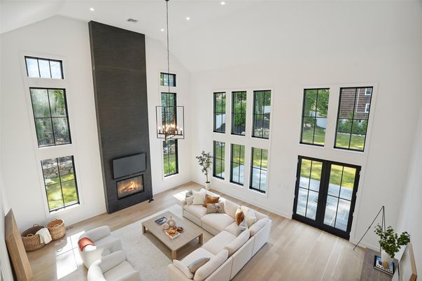 Fireplace, Interior, Living room, Pendant Lights, Recessed Lighting, Wood Texture Flooring