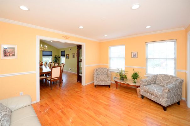 Dining room, Interior, Recessed Lighting, Wood Texture Flooring
