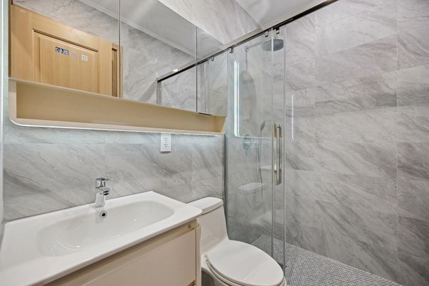 Bathroom, Glass Shower, Interior, Marble Walls