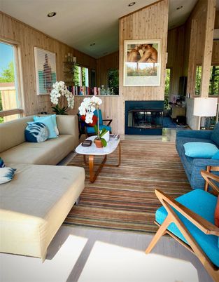 Fireplace, Interior, Living room, Recessed Lighting, Wood Texture Flooring, Wooden Walls