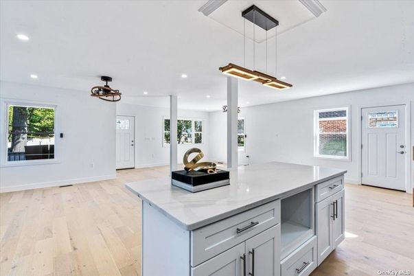 Interior, Kitchen, Pendant Lights, Recessed Lighting, Wood Texture Flooring