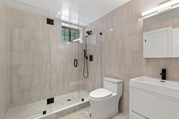 Bathroom, Glass Shower, Interior, Recessed Lighting