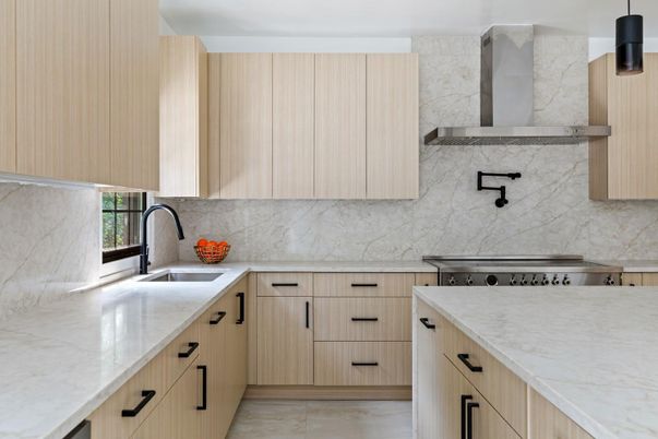 Interior, Kitchen, Marble Walls, Stainless Steel Appliances
