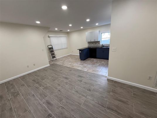 Empty room, Interior, Kitchen, Recessed Lighting, Wood Texture Flooring
