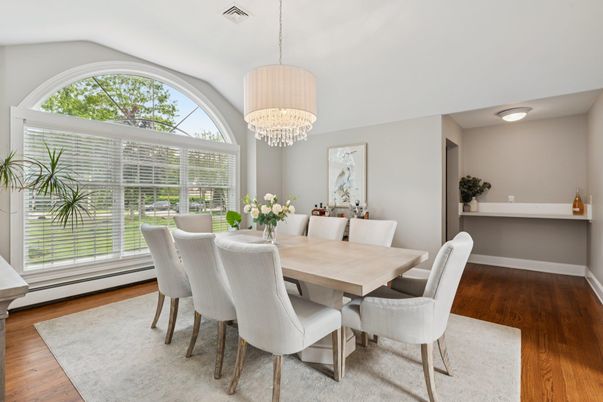 Chandelier, Dining room, Interior, Wood Texture Flooring