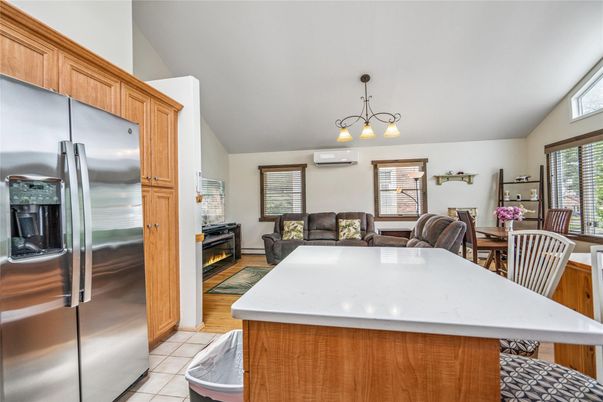 Dining room, Fireplace, Interior, Kitchen, Living room, Stainless Steel Appliances