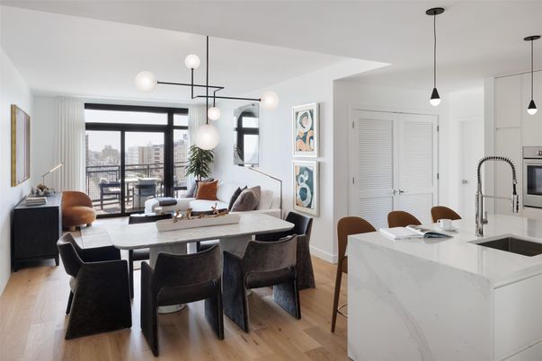 Dining room, Interior, Kitchen, Pendant Lights, Wood Texture Flooring