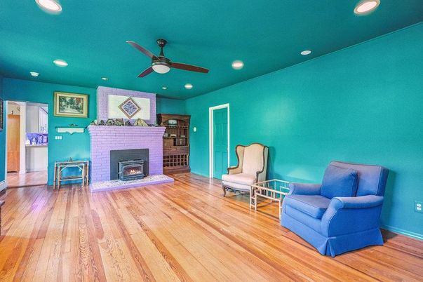 Empty room, Fireplace, Interior, Recessed Lighting, Wood Texture Flooring