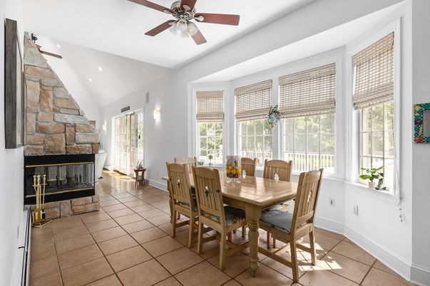 Dining room, Fireplace, Interior, Recessed Lighting