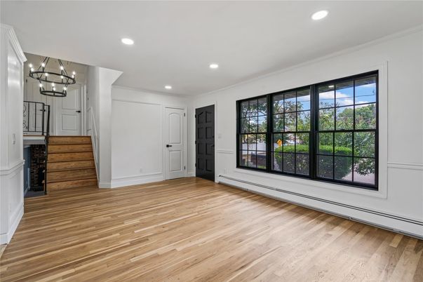 Chandelier, Empty room, Interior, Recessed Lighting, Wood Texture Flooring