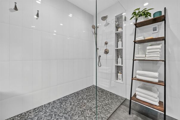 Bathroom, Glass Shower, Interior, Recessed Lighting