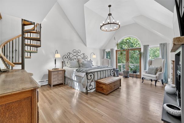 Bedroom, Chandelier, Interior, Pendant Lights, Wood Texture Flooring