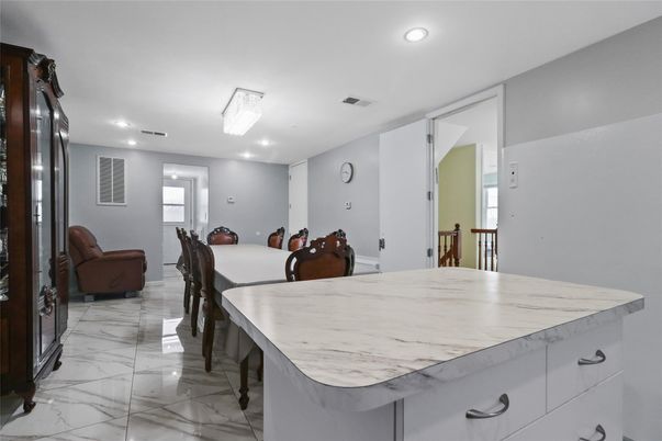 Dining room, Interior, Marble, Recessed Lighting