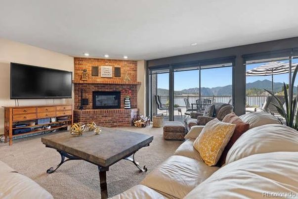 Fireplace, Interior, Living room, Recessed Lighting, Stone Walls