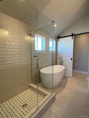 Bathroom, Free Standing Baths, Glass Shower, Interior, Recessed Lighting