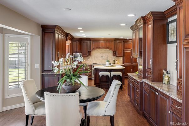 Dining room, Interior, Kitchen, Recessed Lighting, Wood Texture Flooring