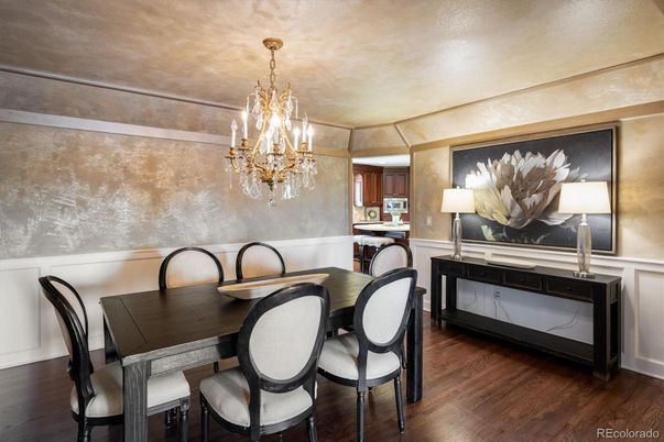 Chandelier, Dining room, Interior, Wood Texture Flooring