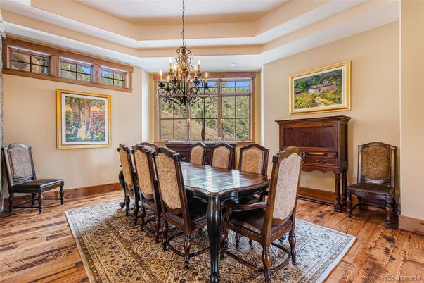 Chandelier, Dining room, Interior, Wood Texture Flooring