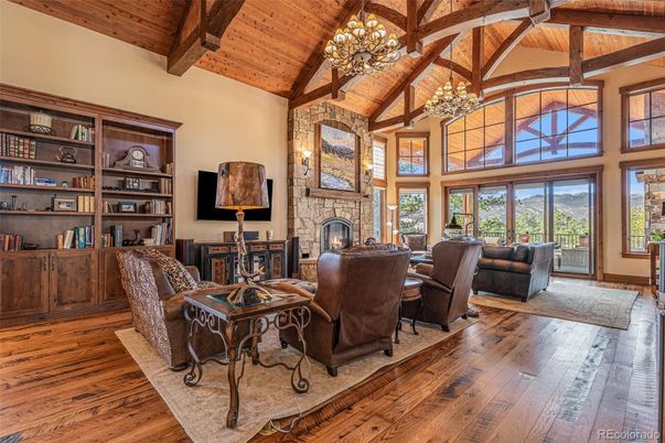 Chandelier, Fireplace, Interior, Living room, Wooden Beams, Wooden Ceilings, Wood Texture Flooring