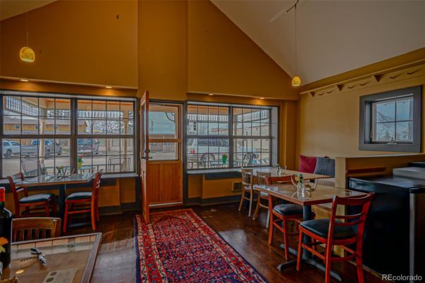 Dining room, Interior, Pendant Lights, Wood Texture Flooring