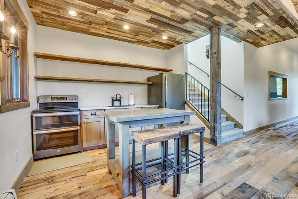 Interior, Kitchen, Recessed Lighting, Wooden Ceilings, Wood Texture Flooring