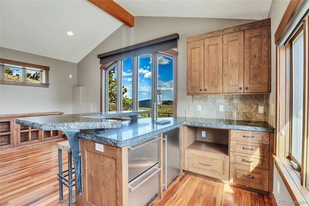 Interior, Kitchen, Recessed Lighting, Stainless Steel Appliances, Wooden Beams, Wood Texture Flooring